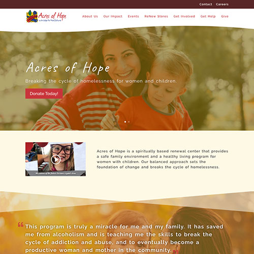 Acres of Hope Website Screenshot Acres of Hope website homepage