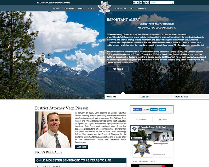 After Screenshot of El Dorado DA website