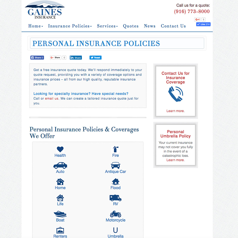 Gaines Insurance Website Design Screenshot 2