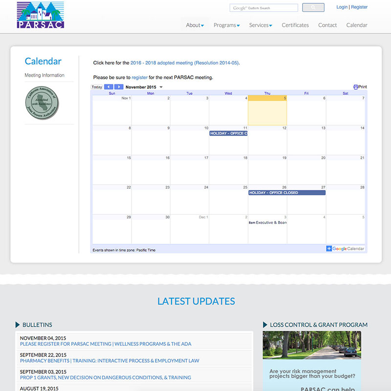The Public Agency Risk Sharing Authority of California - PARSAC Website Design Screenshot 3