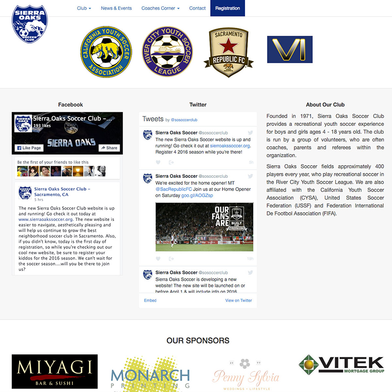 Sierra Oaks Soccer Website Design Screenshot 2