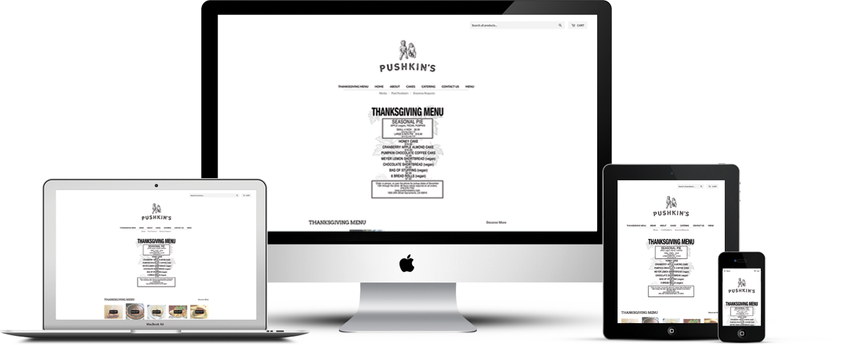 Pushkin's Bakery website on different devices